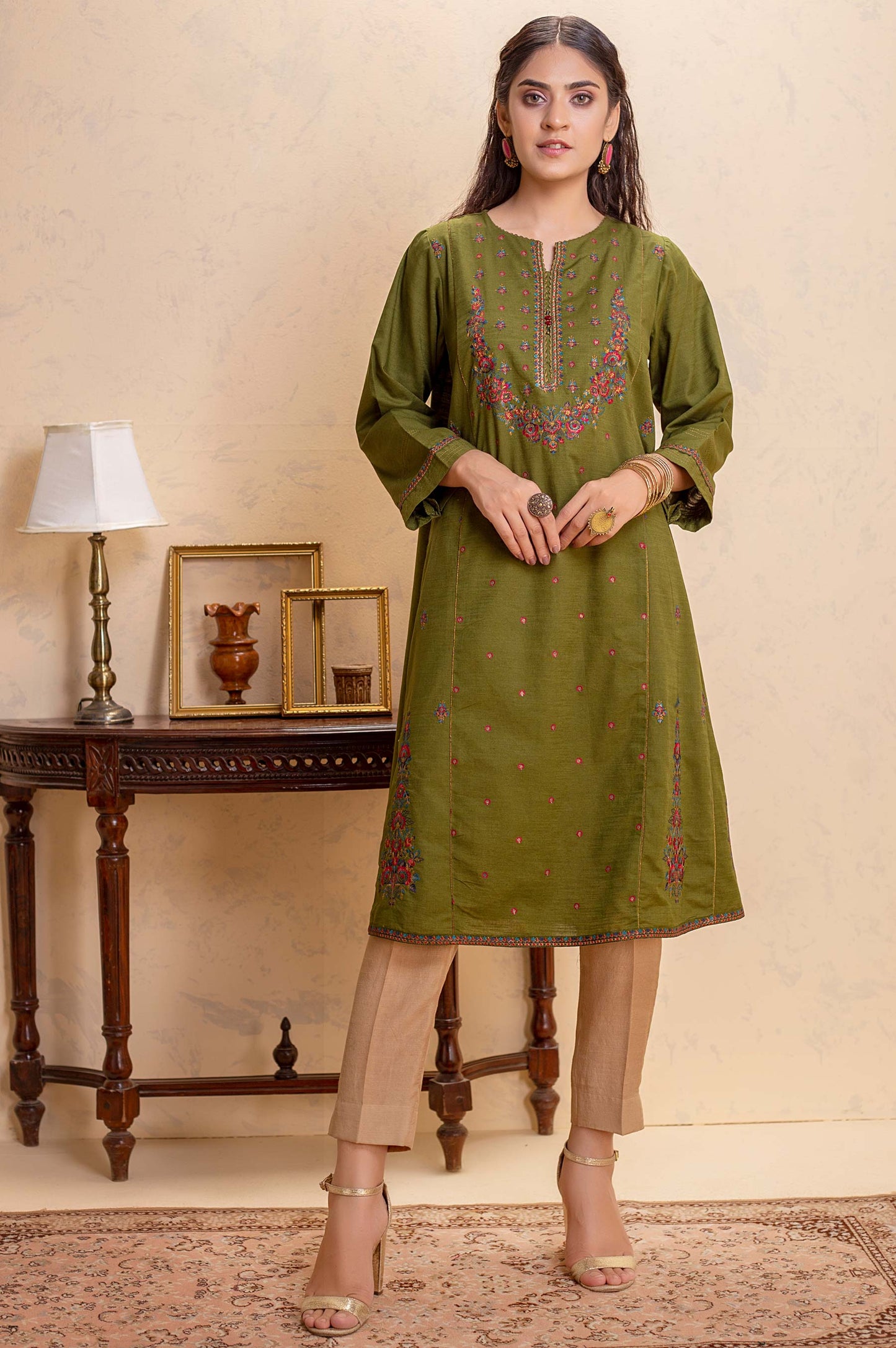Stitched 1 Piece Khaddar Embroidered Shirt