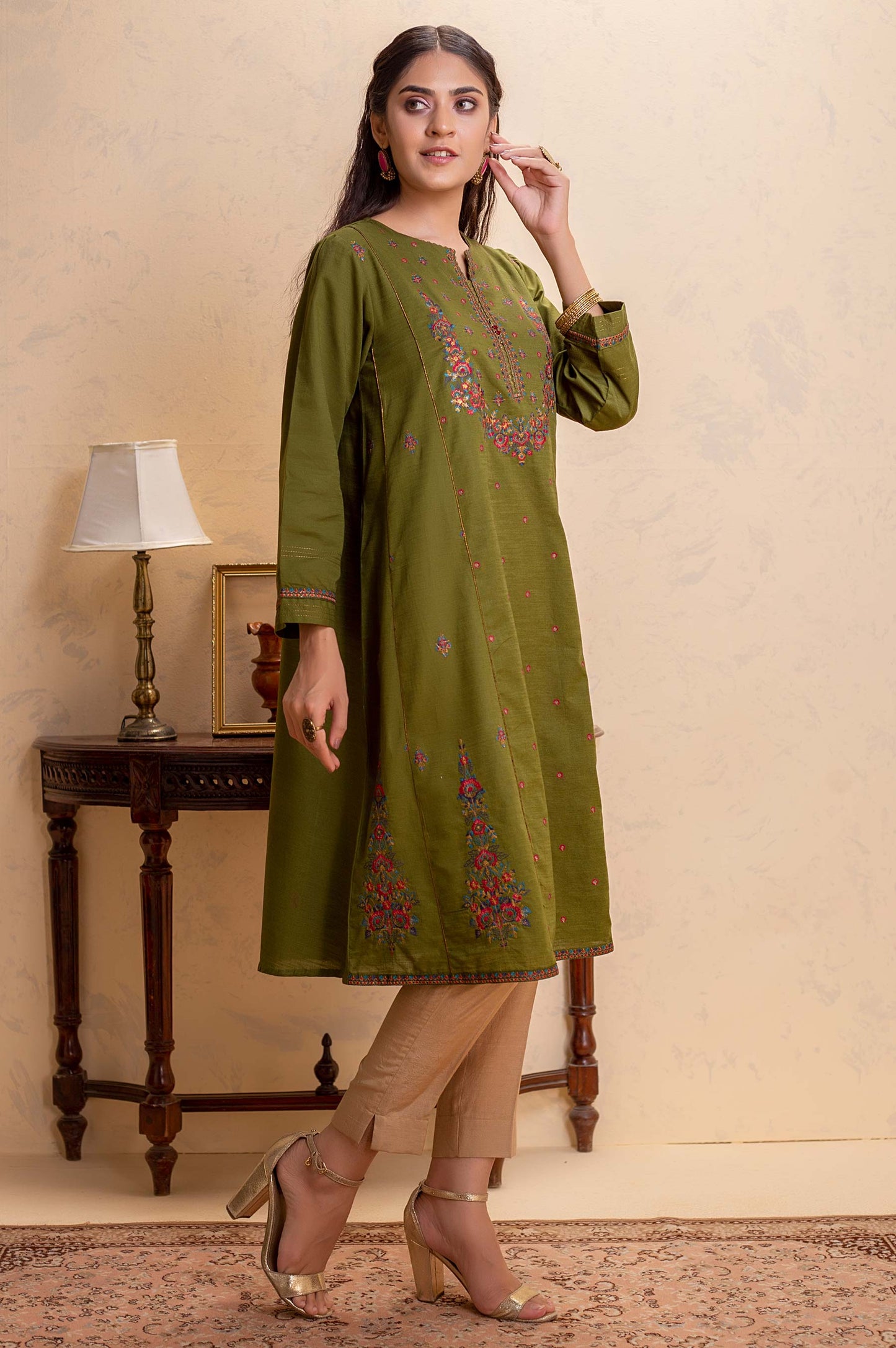 Stitched 1 Piece Khaddar Embroidered Shirt