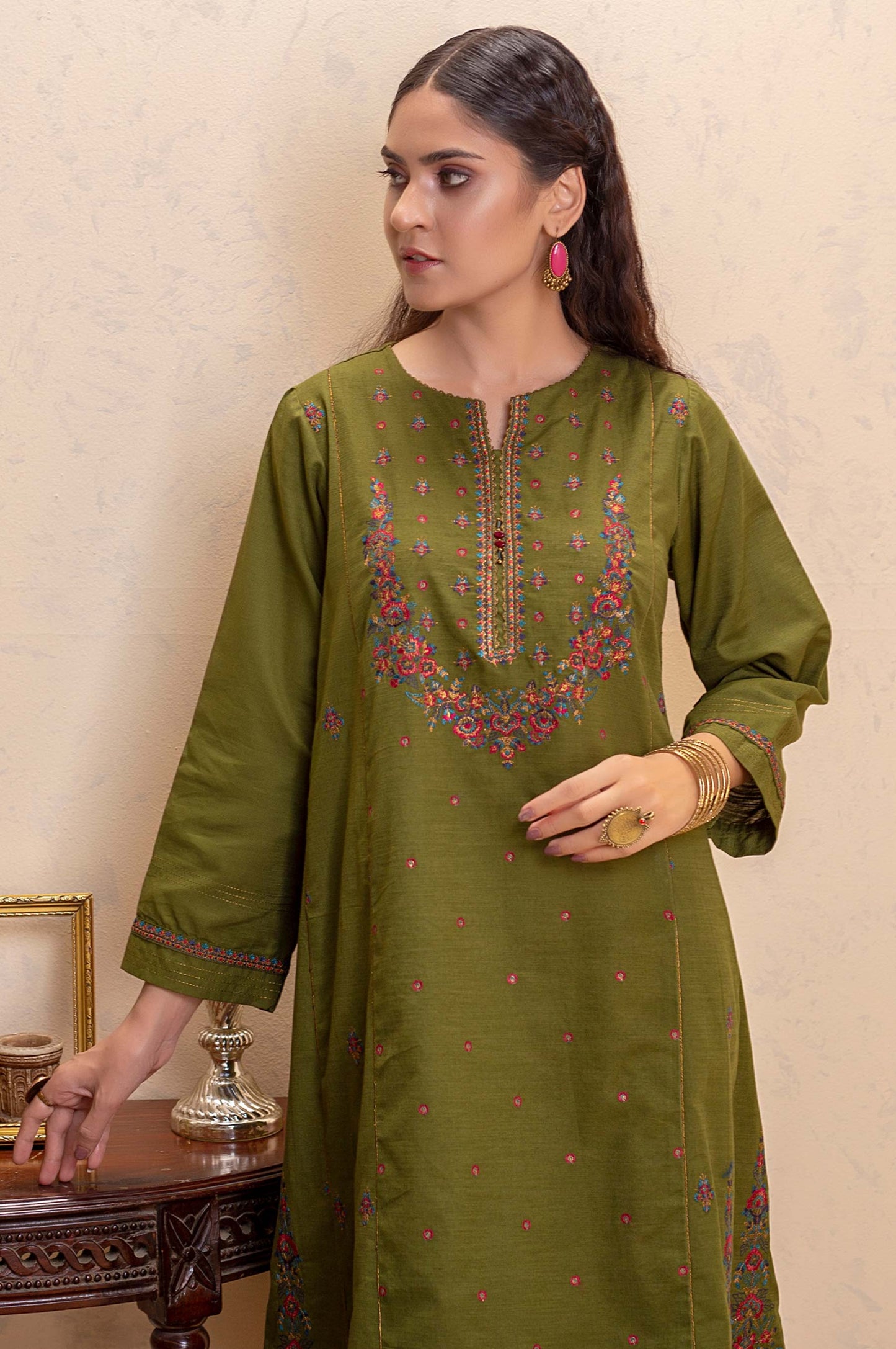 Stitched 1 Piece Khaddar Embroidered Shirt