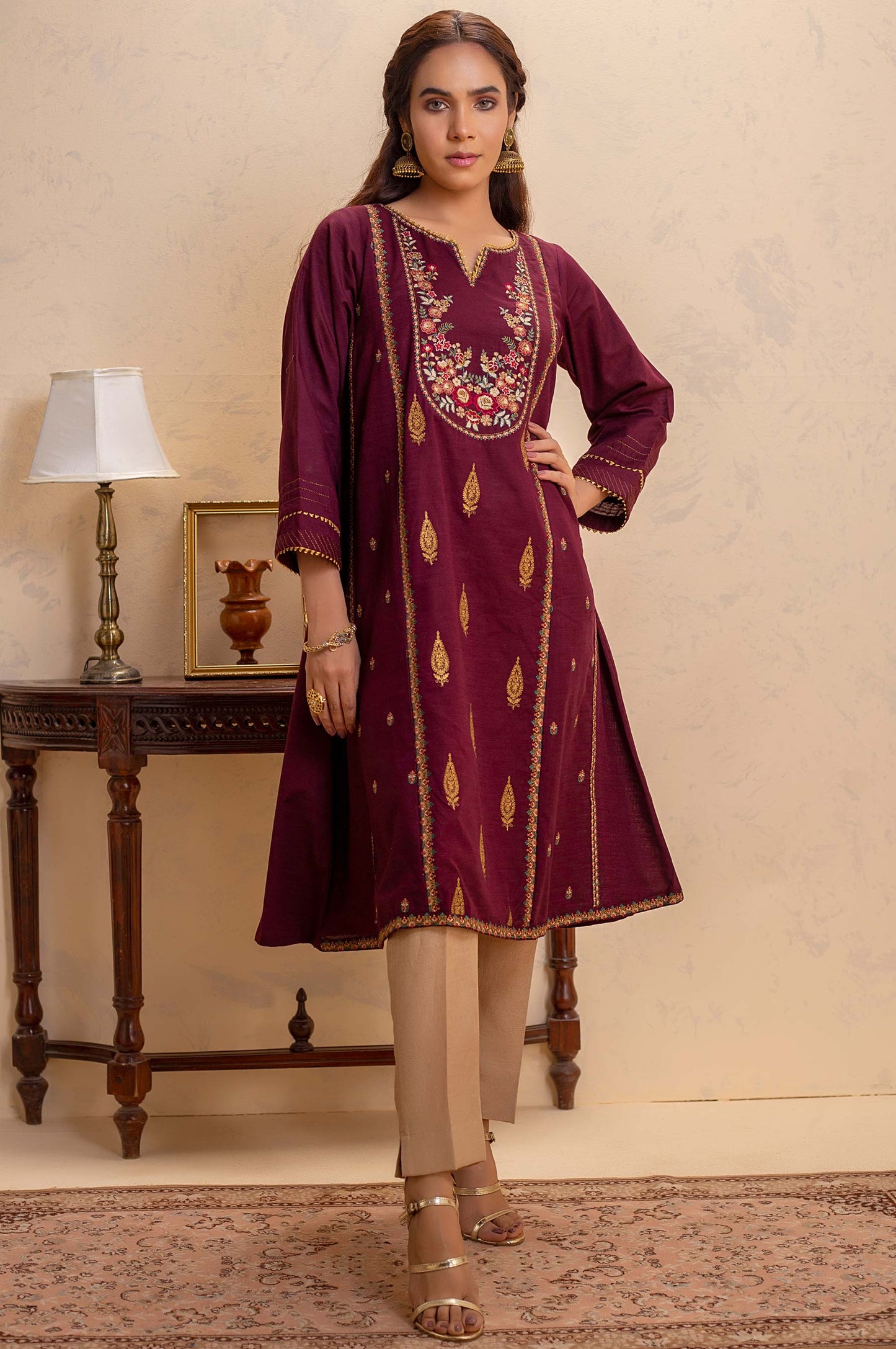 Stitched 1 Piece Khaddar Embroidered Shirt