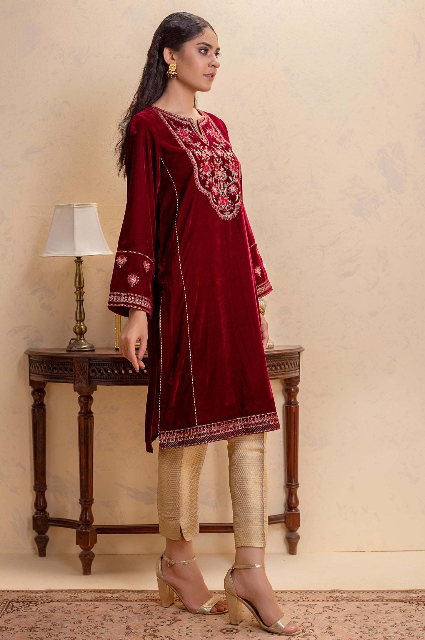 Stitched 1 Piece Velvet Embroidered Shirt