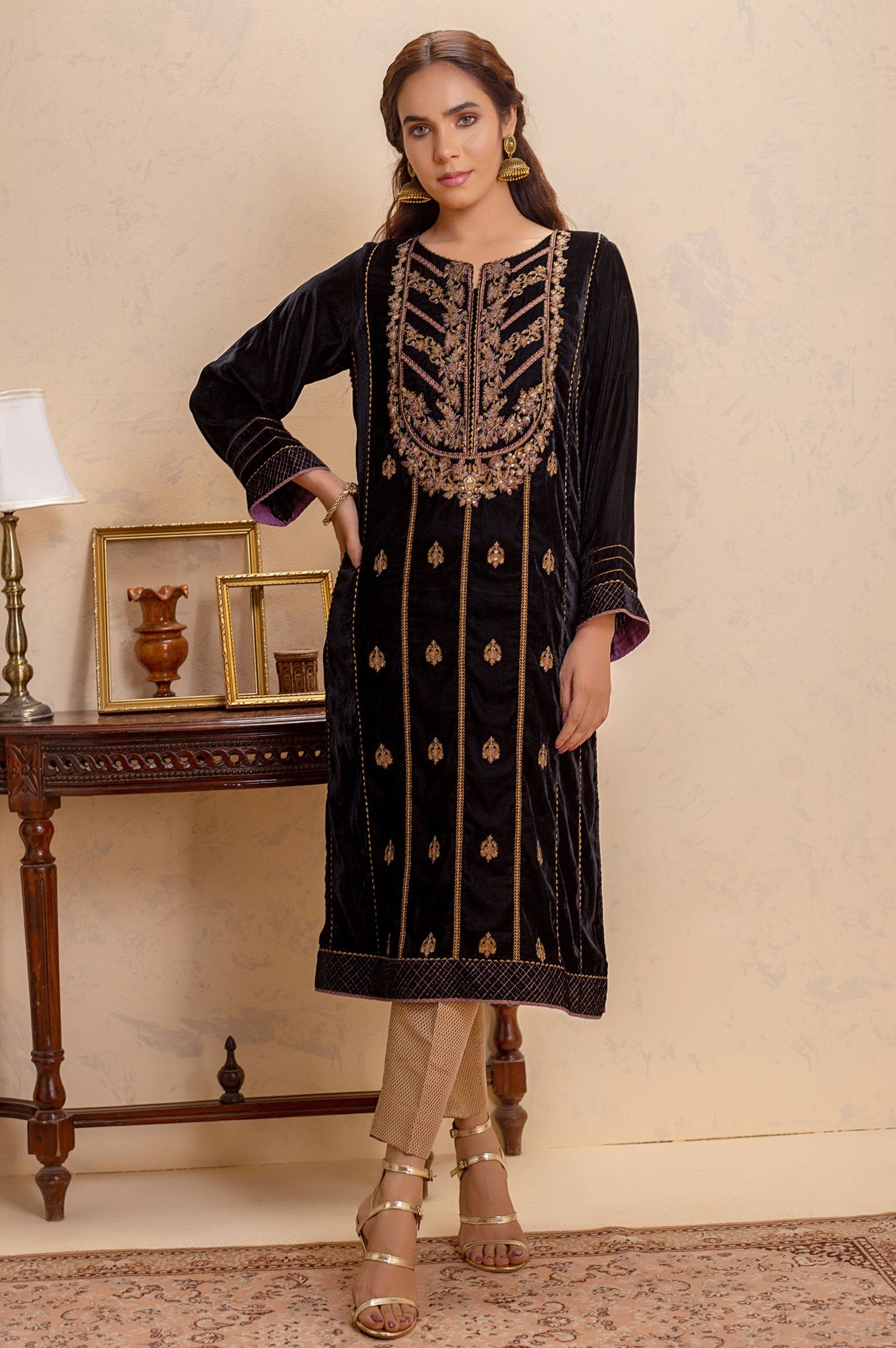 Stitched 1 Piece Velvet Embroidered Shirt