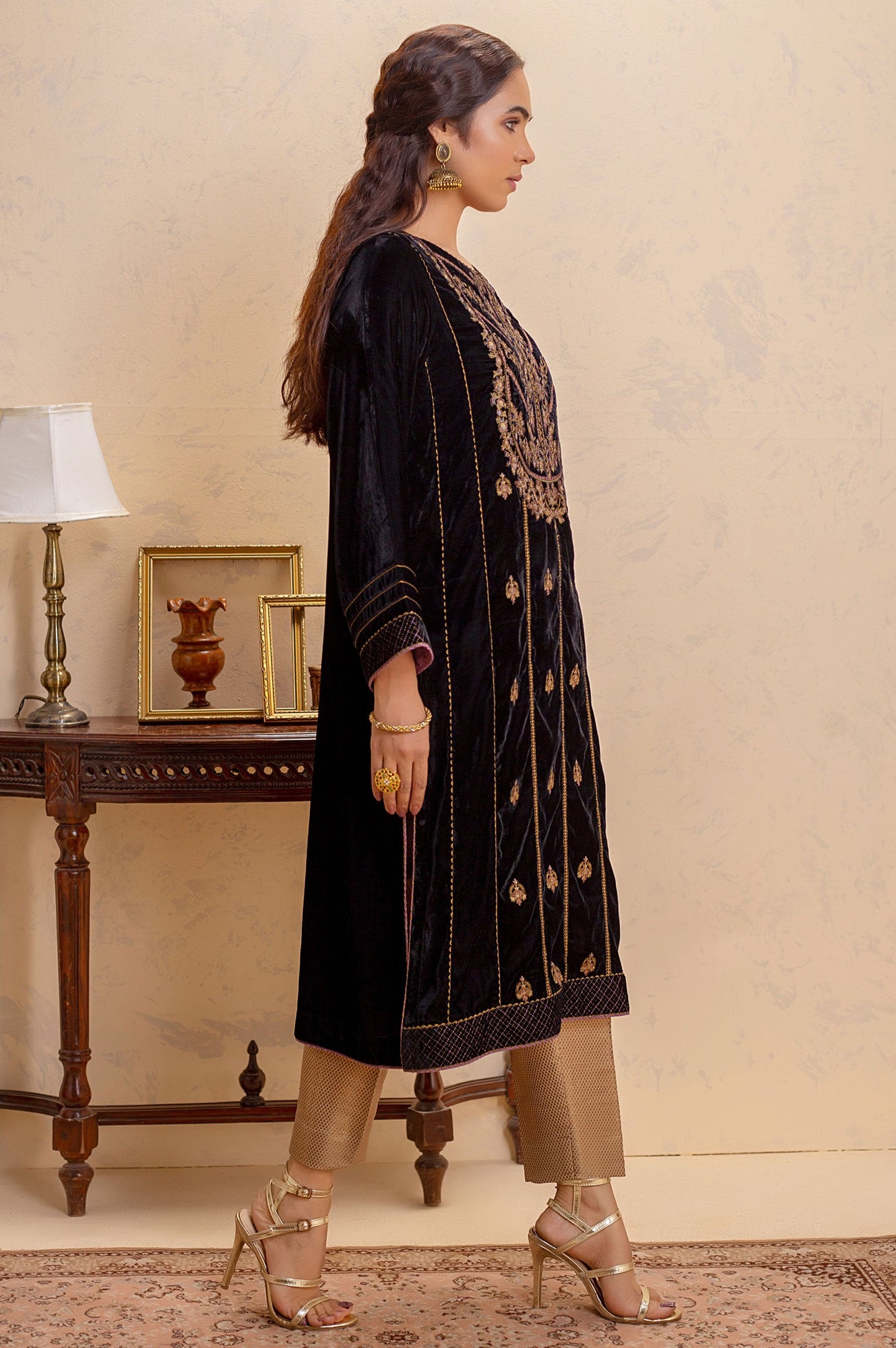 Stitched 1 Piece Velvet Embroidered Shirt