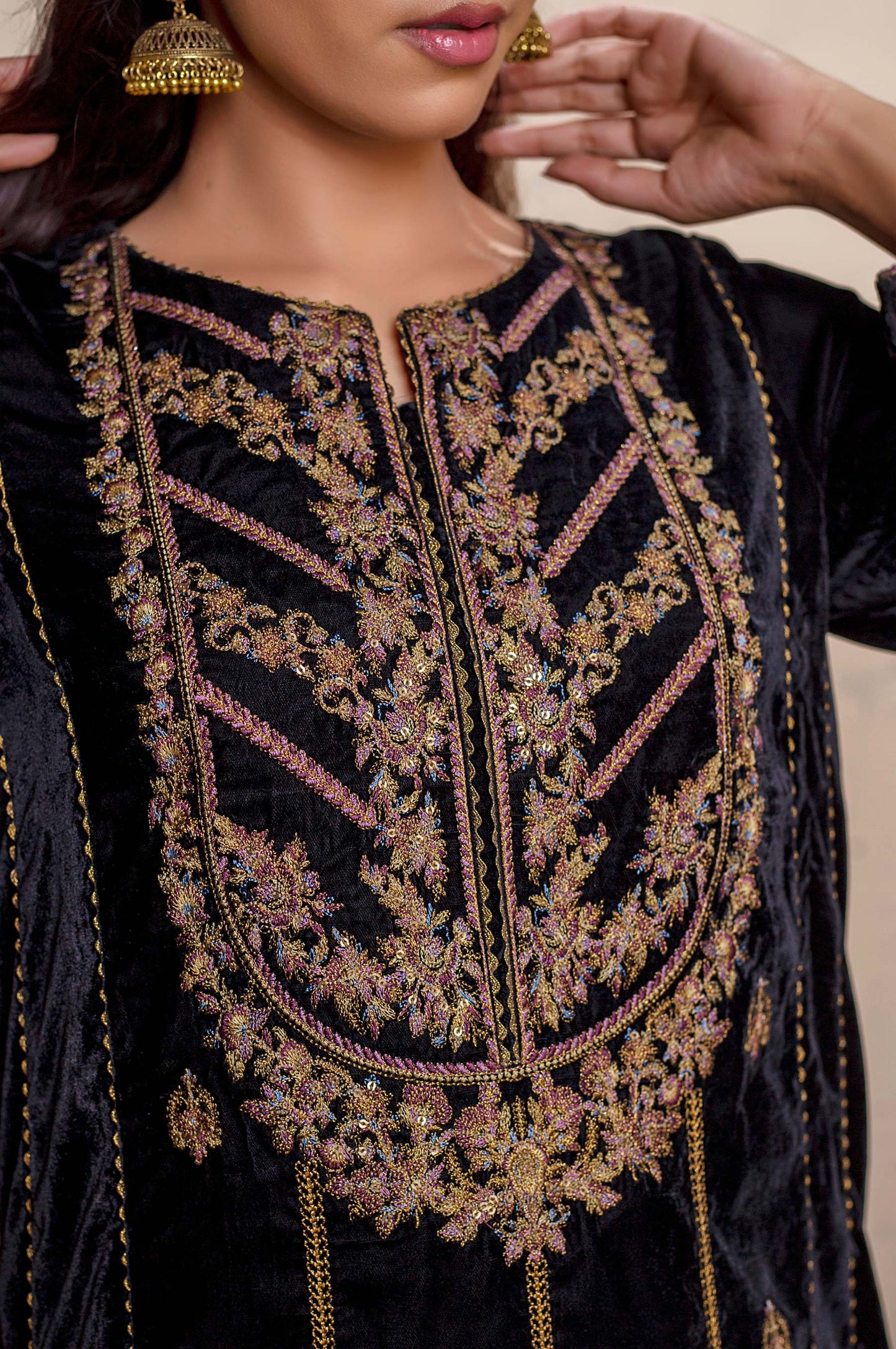 Stitched 1 Piece Velvet Embroidered Shirt