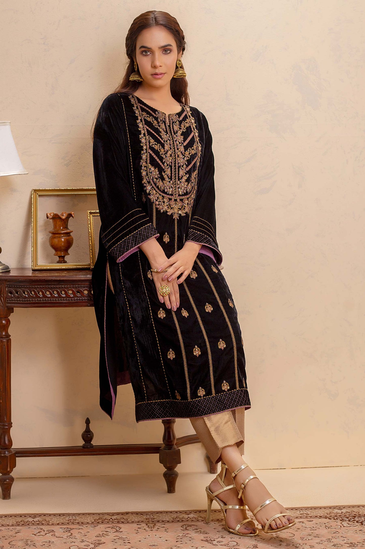 Stitched 1 Piece Velvet Embroidered Shirt