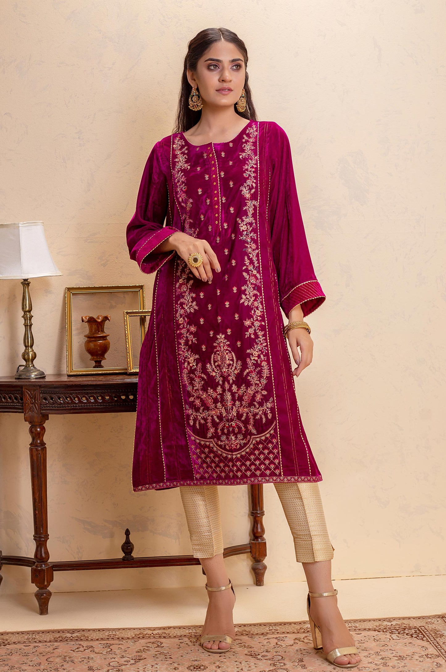 Stitched 1 Piece Velvet Embroidered Shirt