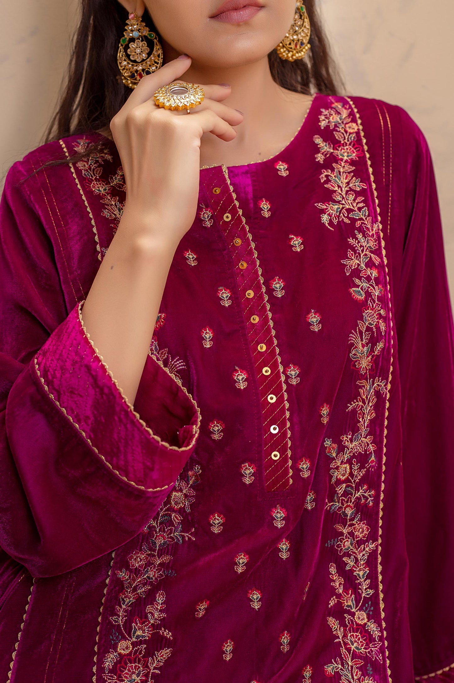 Stitched 1 Piece Velvet Embroidered Shirt