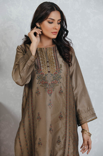 Stitched 1 Piece Organza Embroidered Shirt