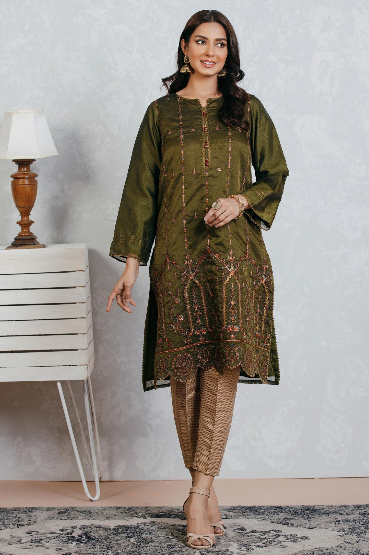 Stitched 1 Piece Organza Embroidered Shirt