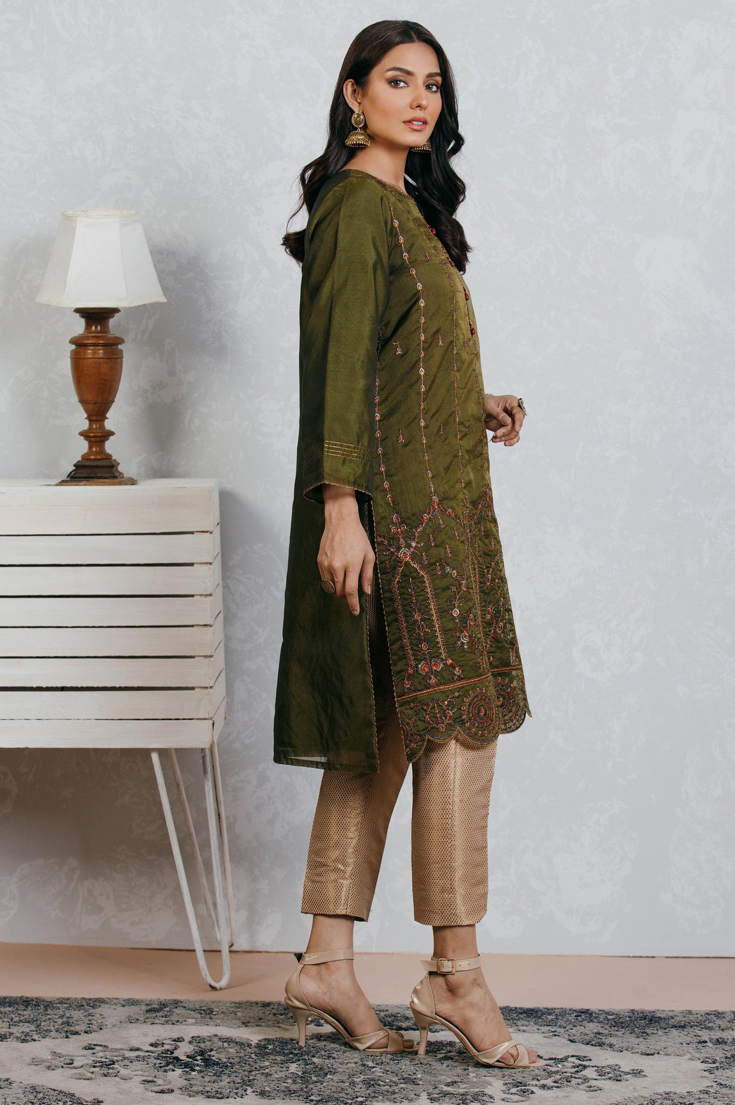 Stitched 1 Piece Organza Embroidered Shirt