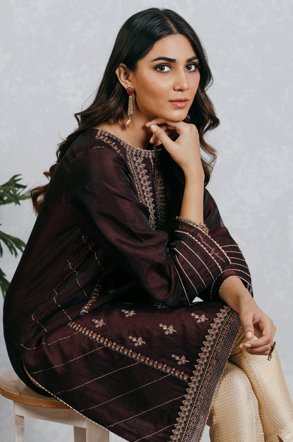 Stitched 1 Piece Organza Embroidered Shirt