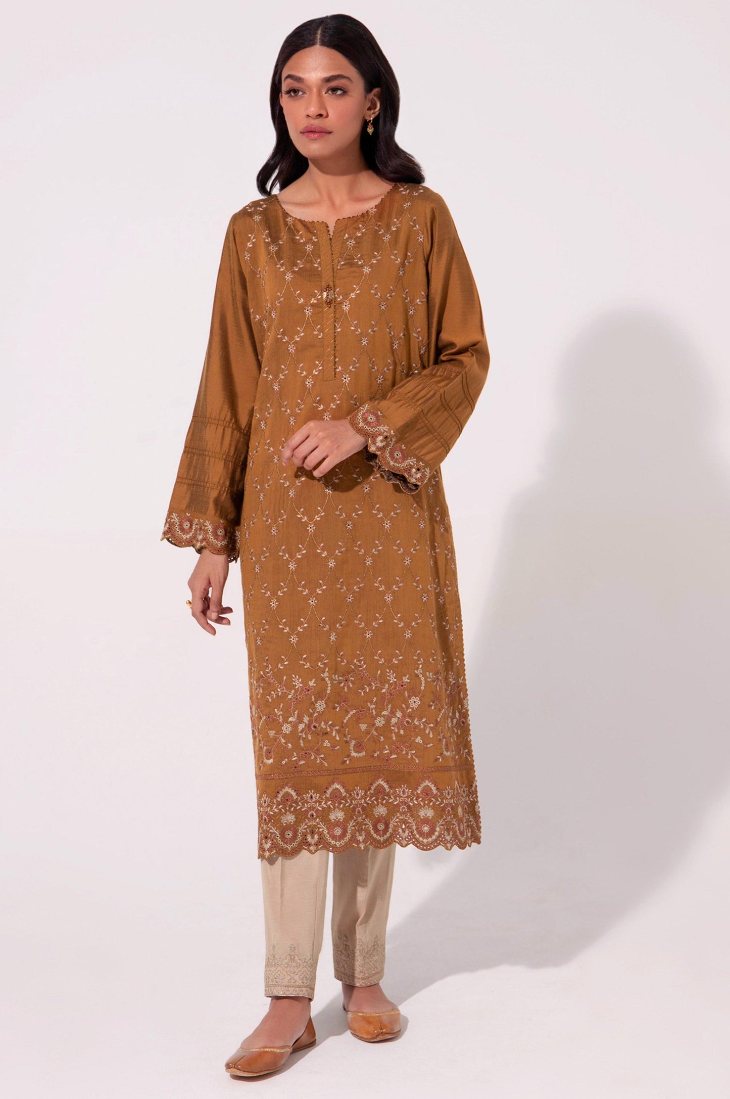 Stitched 1 Piece Embroidered Cotton Silk Shirt