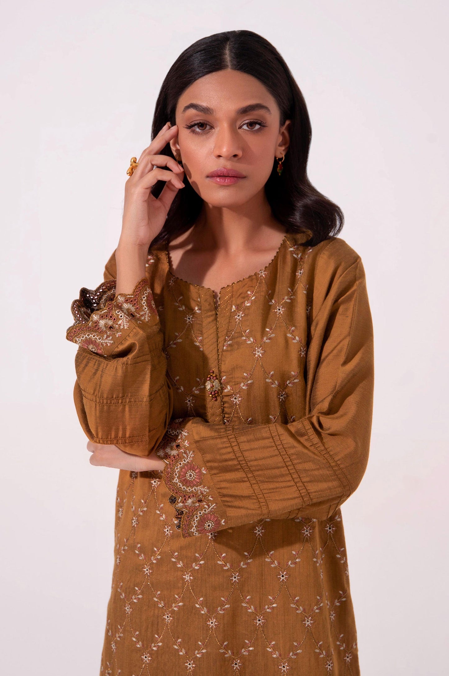 Stitched 1 Piece Embroidered Cotton Silk Shirt