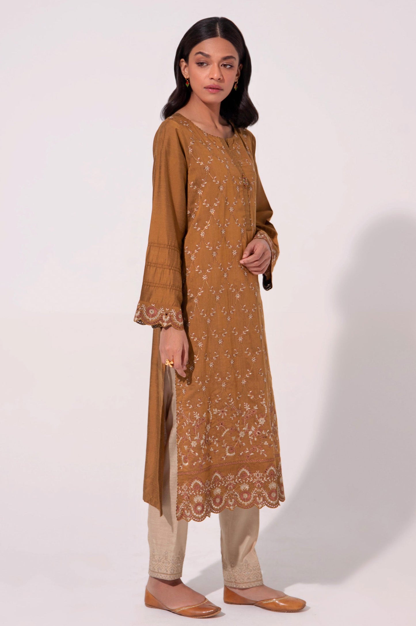 Stitched 1 Piece Embroidered Cotton Silk Shirt