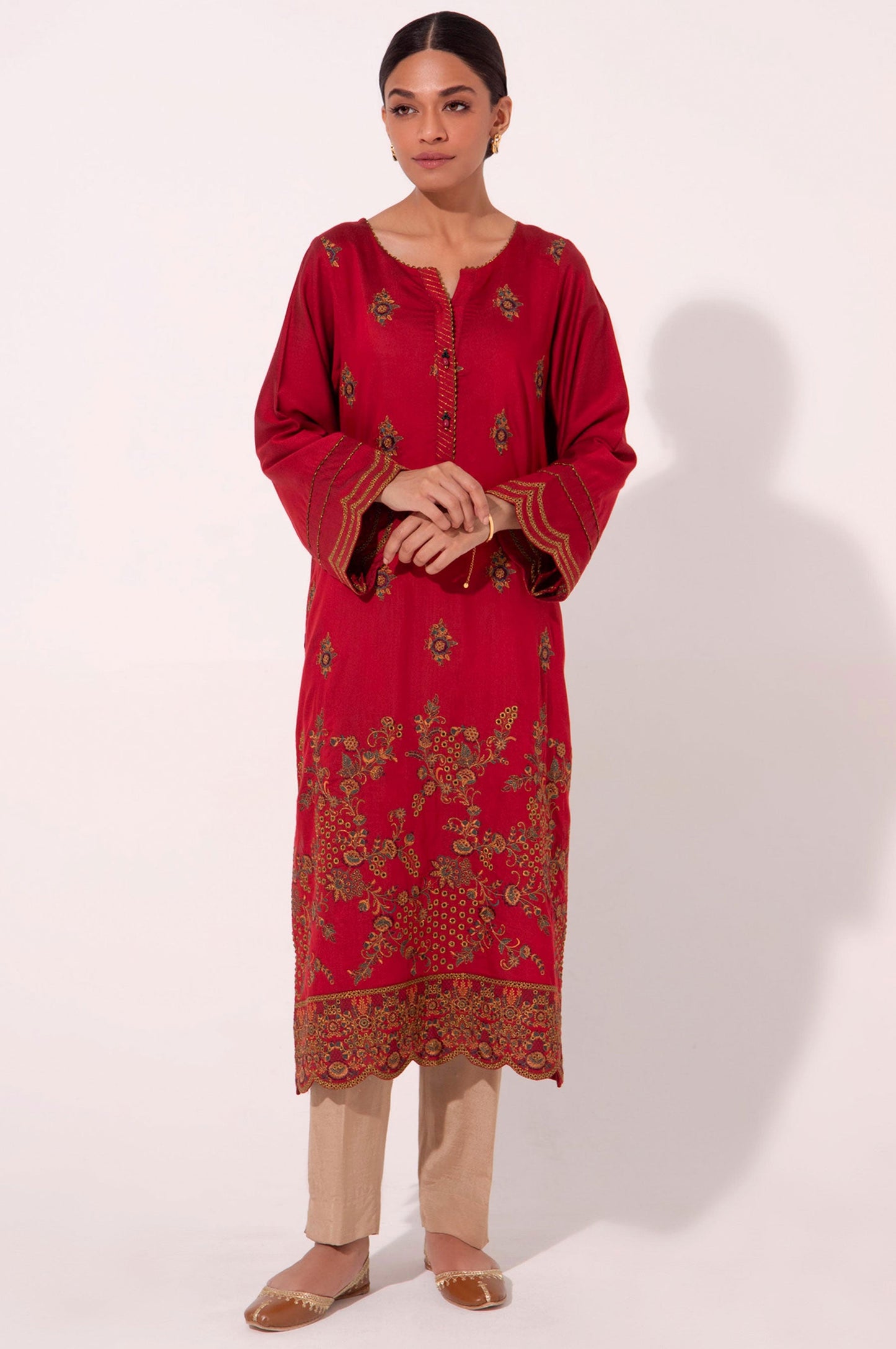 Stitched 1 Piece Cotton silk Embroidered Shirt