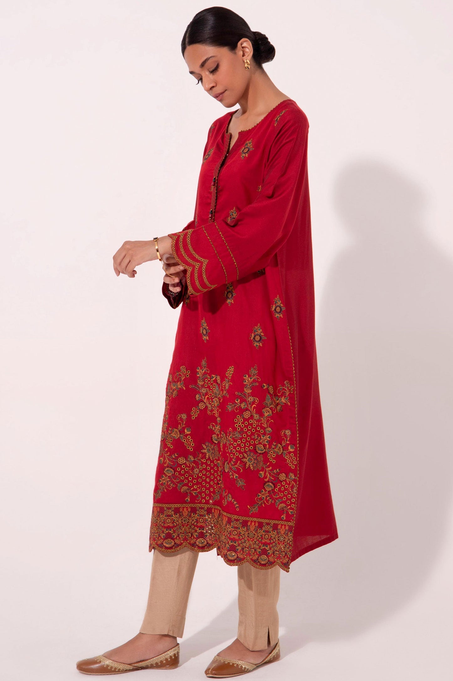 Stitched 1 Piece Cotton silk Embroidered Shirt