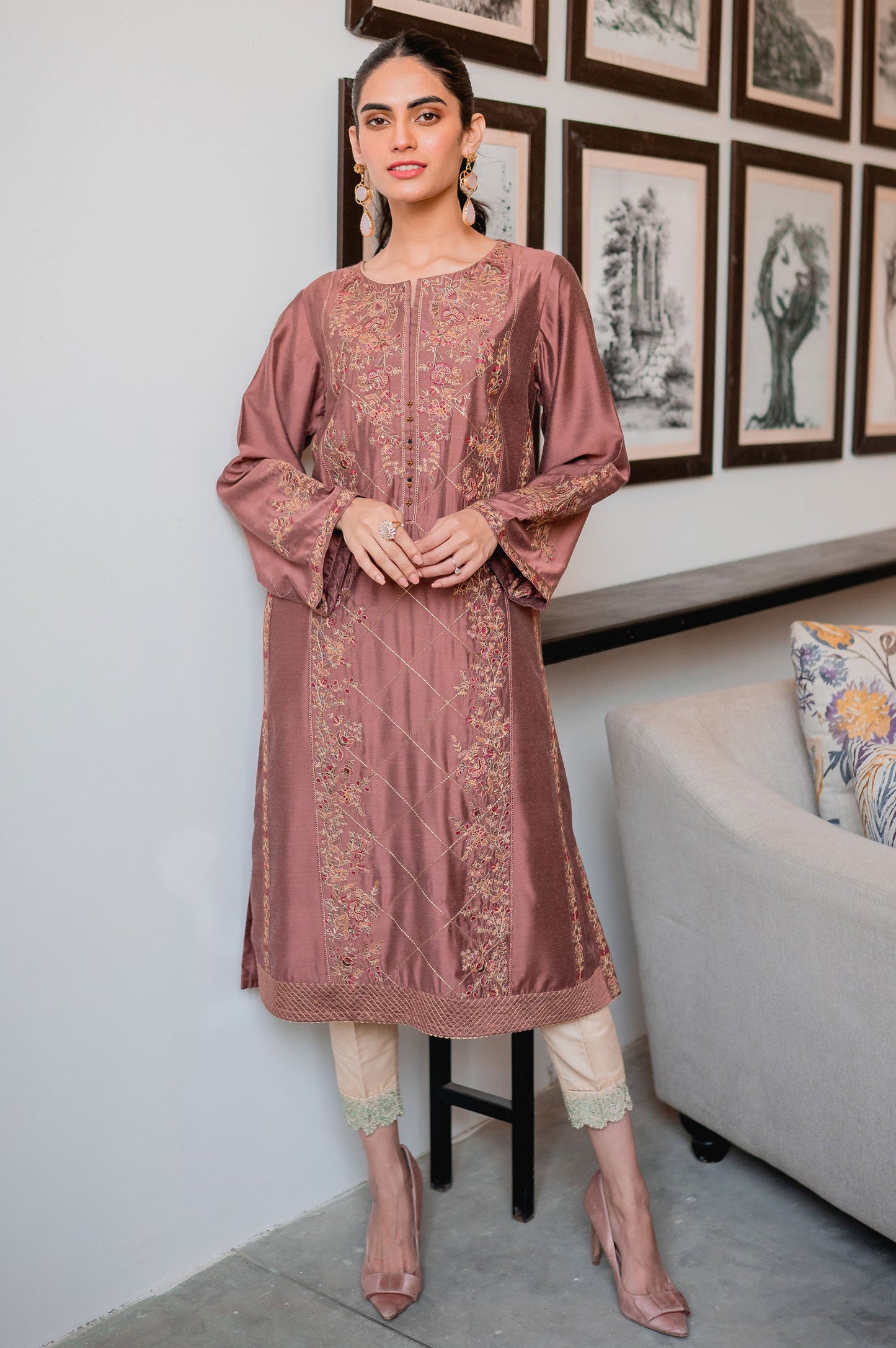 Stitched 1 Piece Cotton Silk Embroidered Shirt