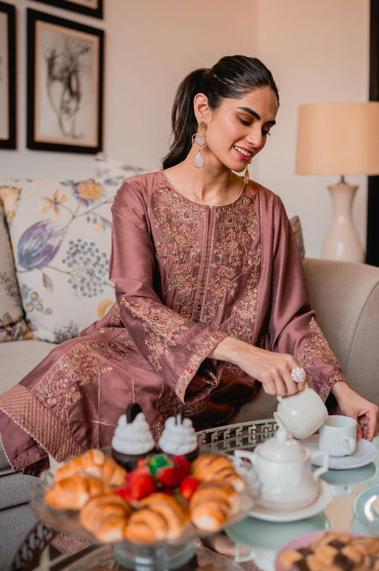 Stitched 1 Piece Cotton Silk Embroidered Shirt