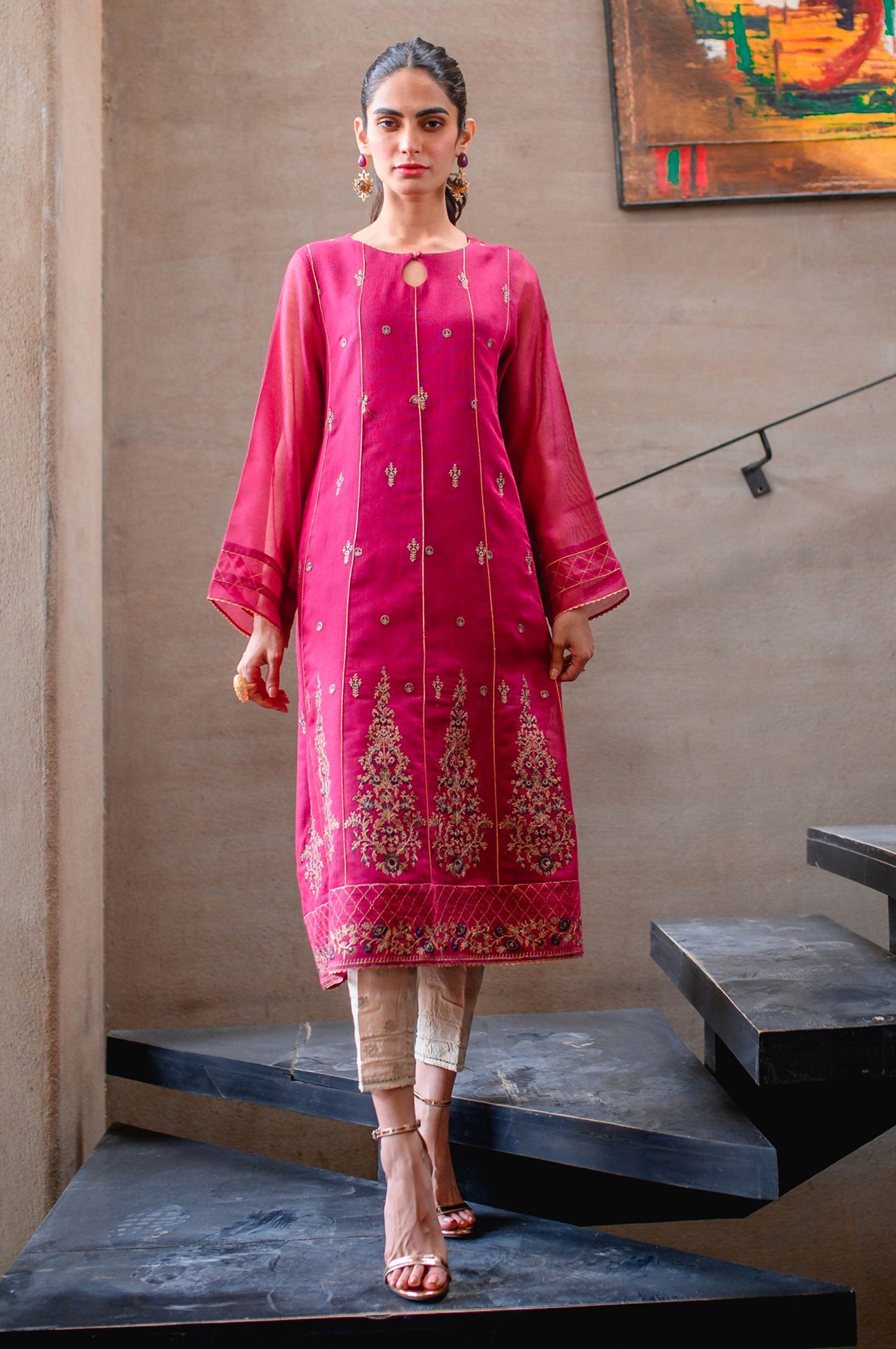 Stitched 1 Piece Khaddi Net Embroidered Shirt