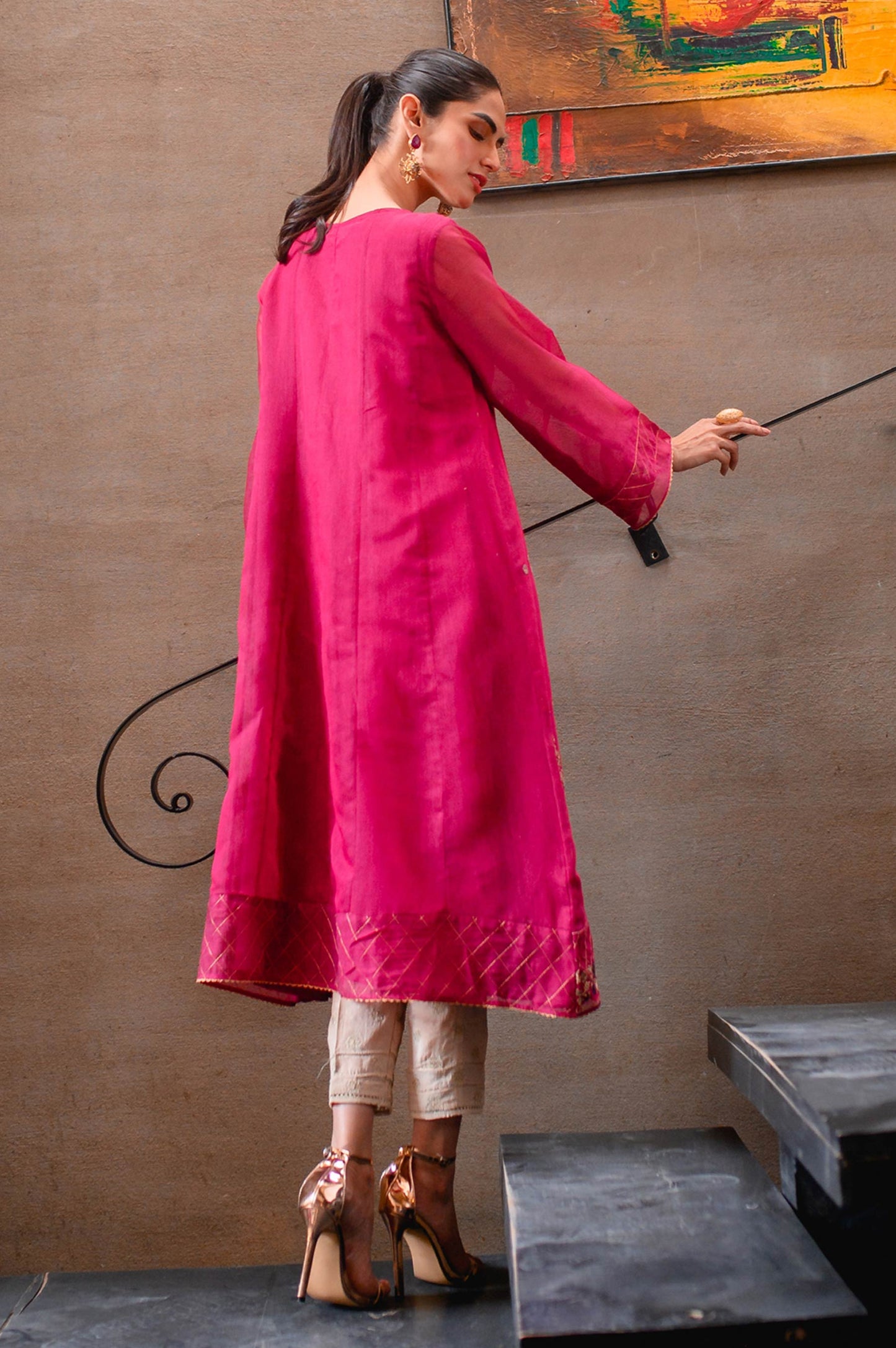 Stitched 1 Piece Khaddi Net Embroidered Shirt