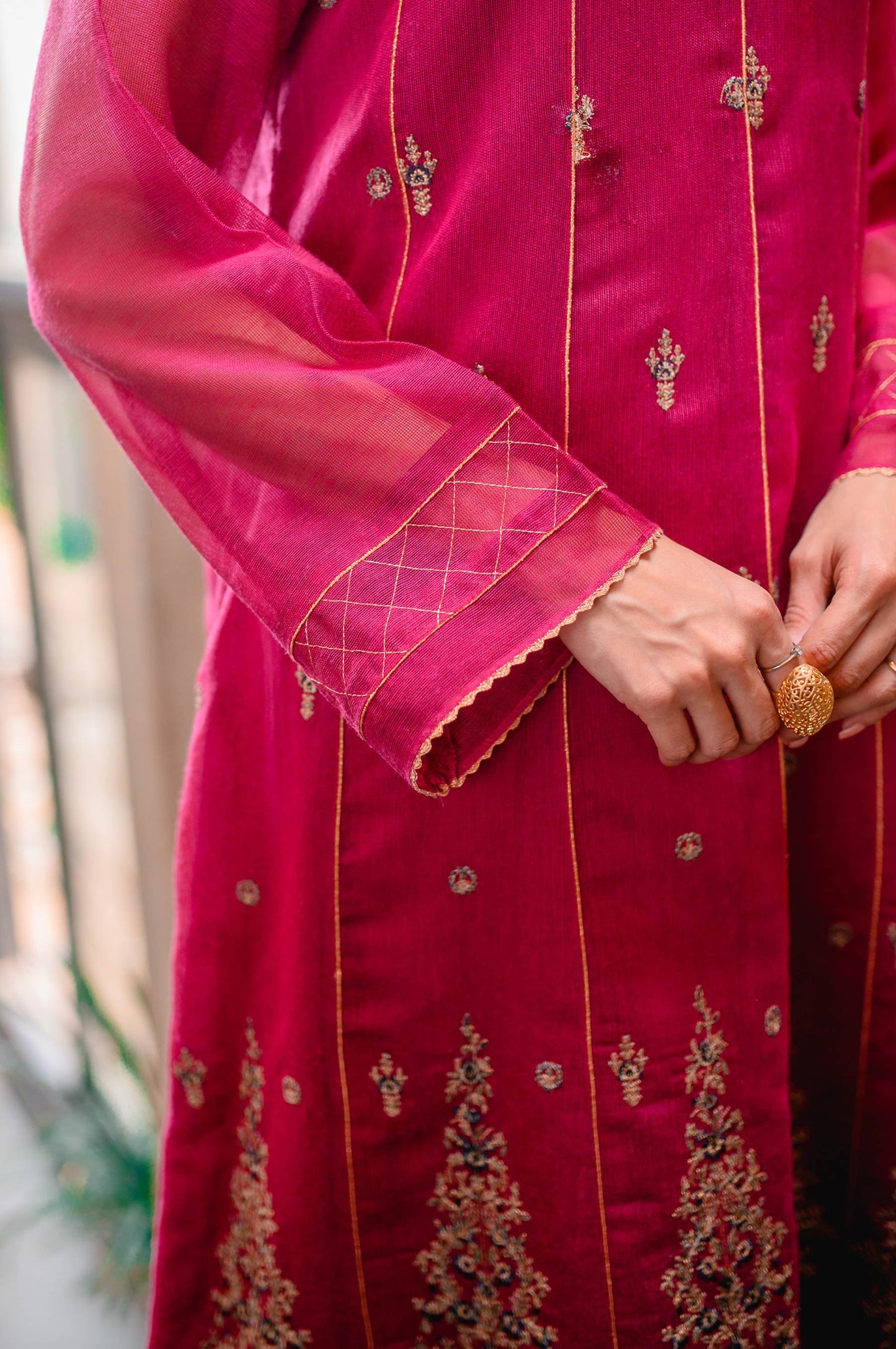 Stitched 1 Piece Khaddi Net Embroidered Shirt