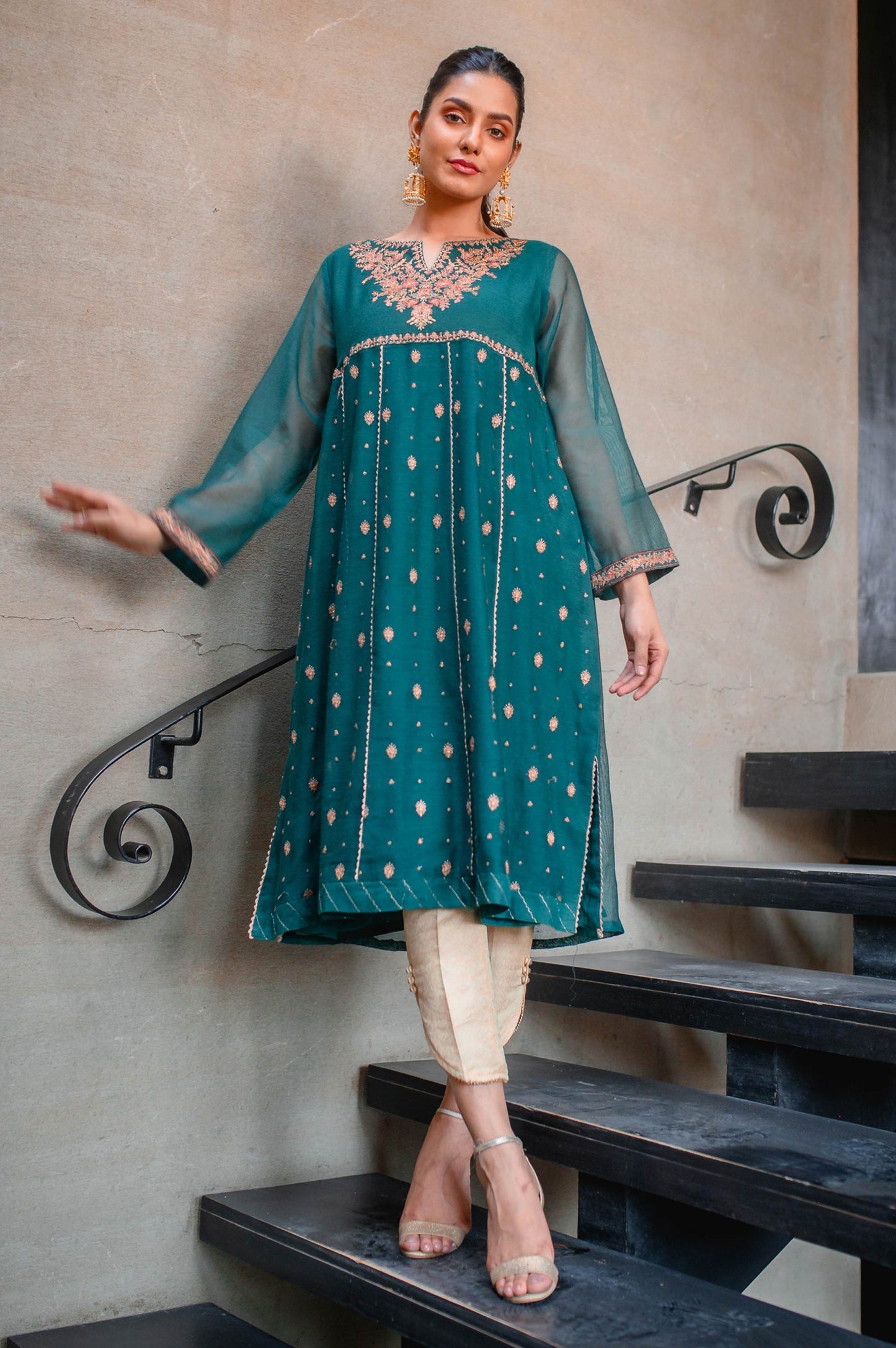 Stitched 1 Piece Khaddi Net Embroidered Shirt