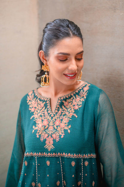 Stitched 1 Piece Khaddi Net Embroidered Shirt