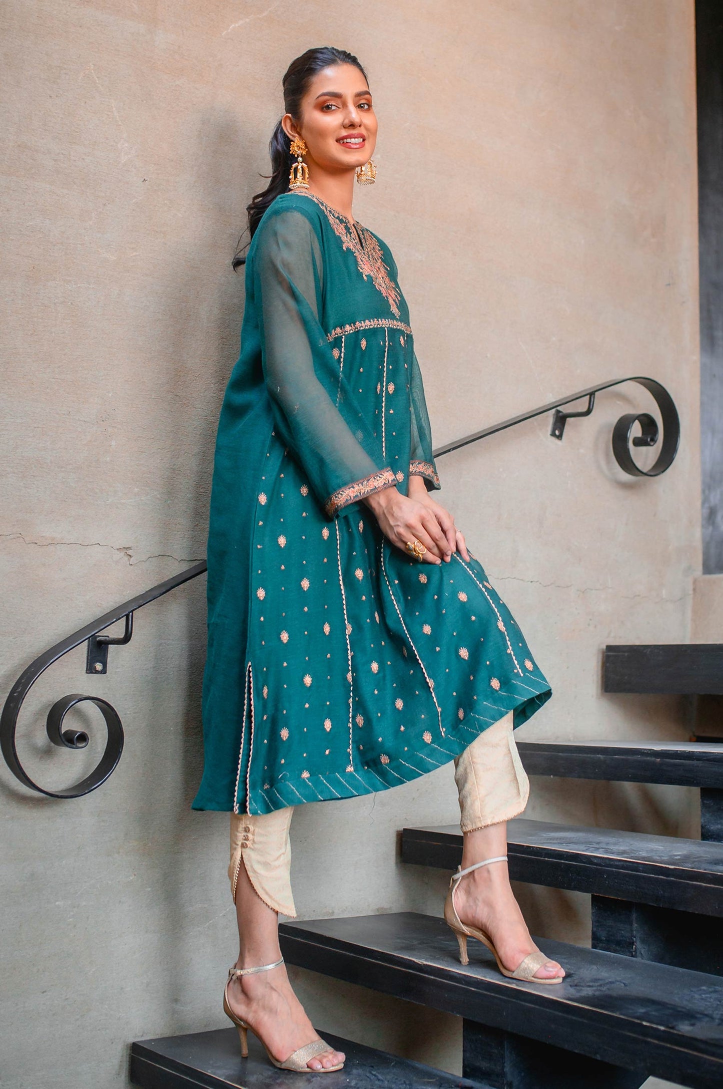 Stitched 1 Piece Khaddi Net Embroidered Shirt