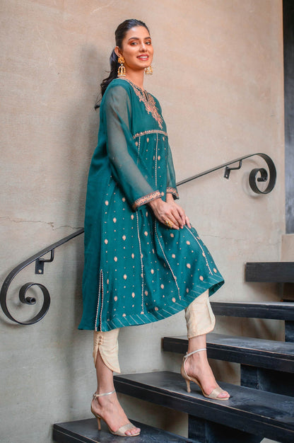 Stitched 1 Piece Khaddi Net Embroidered Shirt