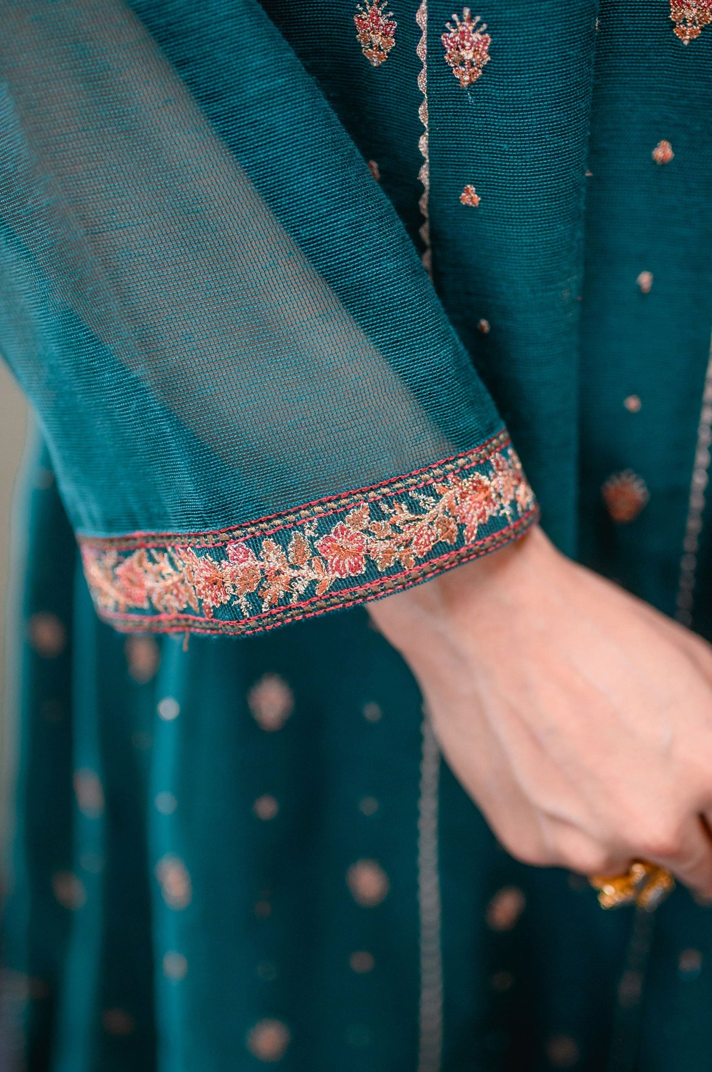 Stitched 1 Piece Khaddi Net Embroidered Shirt