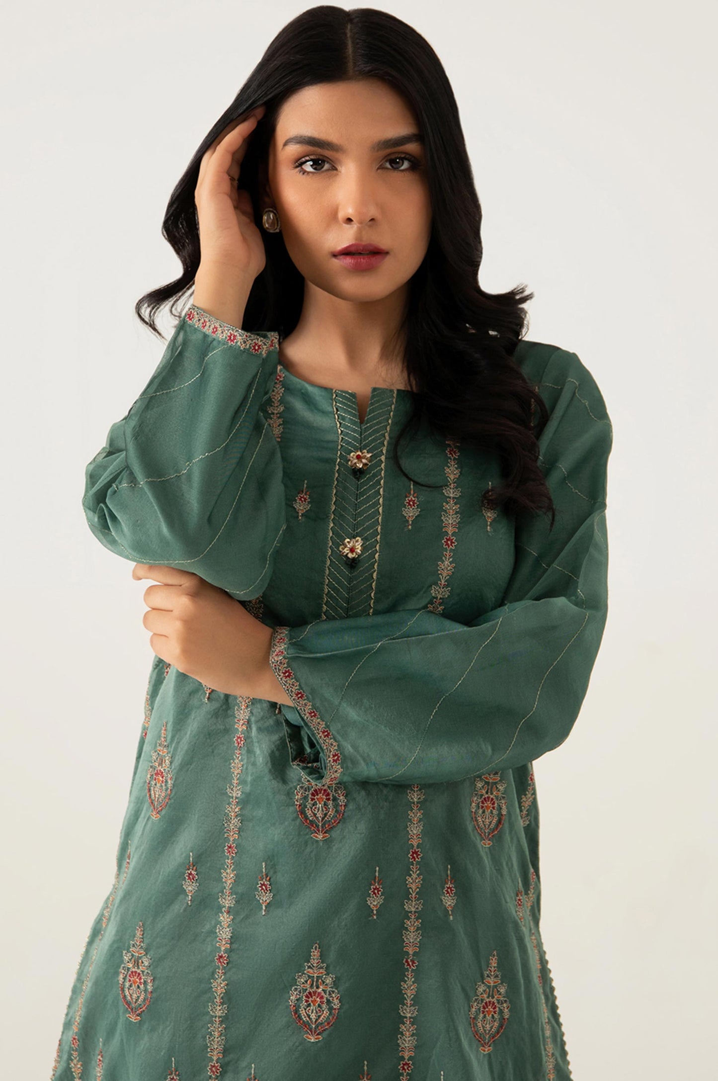 Stitched 1 Piece Organzat Embroidered Shirt