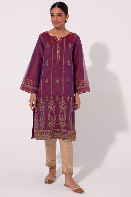 Stitched 1 Piece Embroidered Organza Shirt