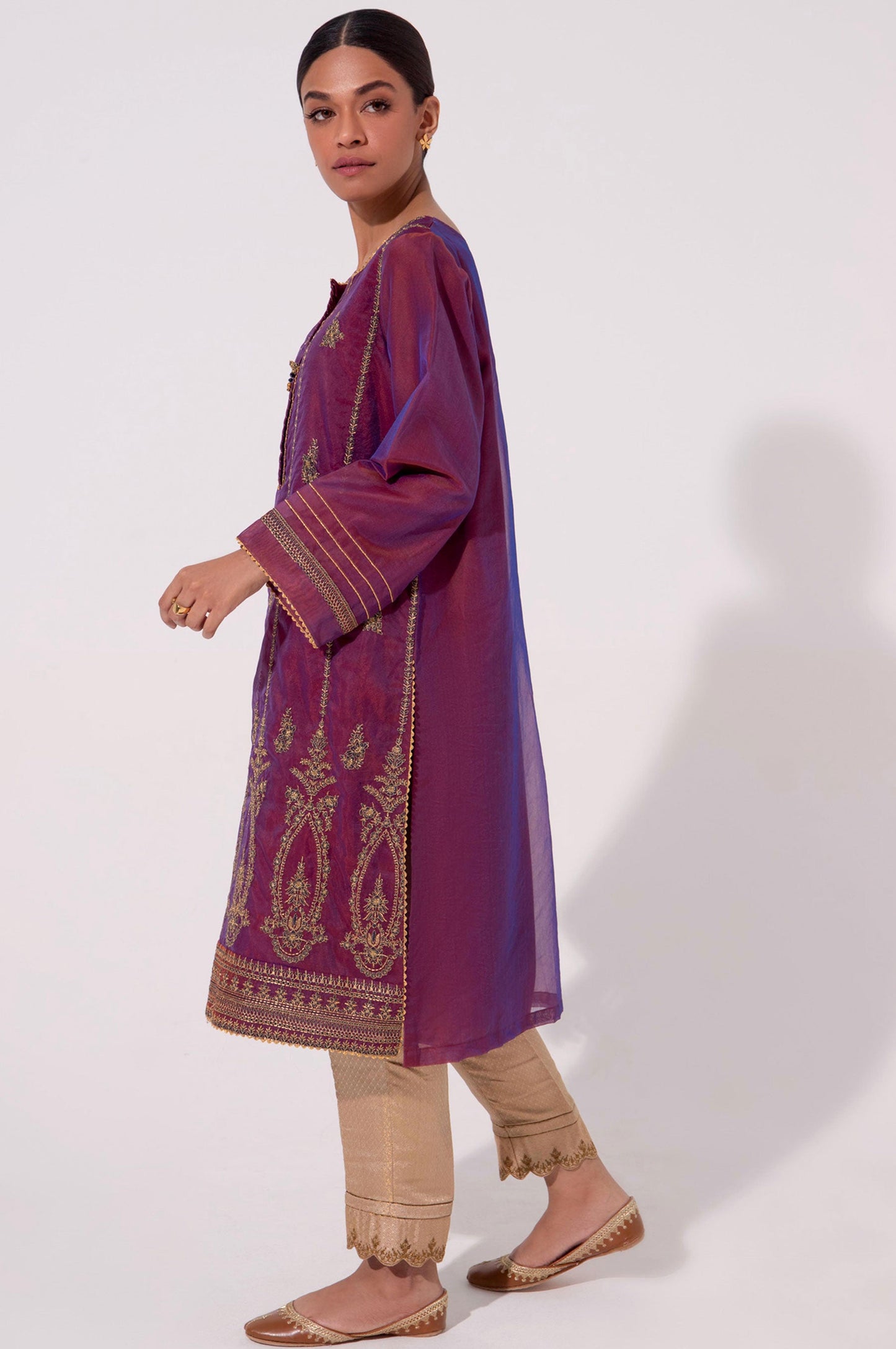 Stitched 1 Piece Embroidered Organza Shirt