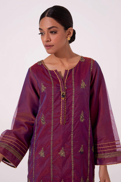 Stitched 1 Piece Embroidered Organza Shirt