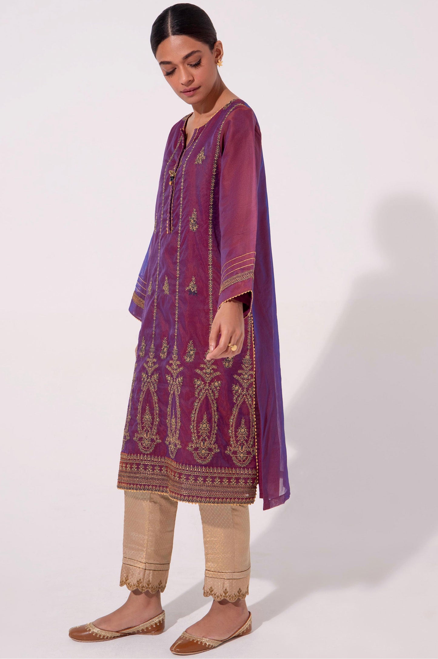 Stitched 1 Piece Embroidered Organza Shirt