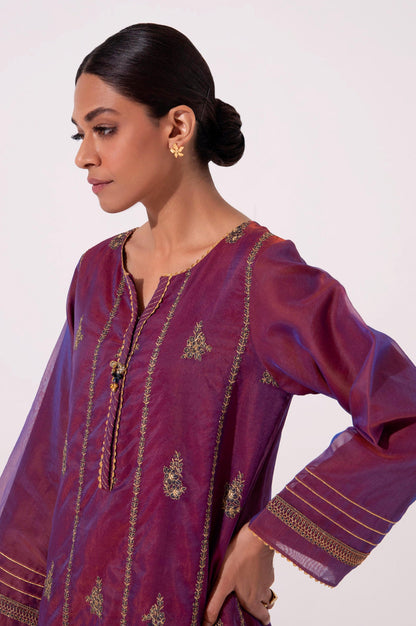 Stitched 1 Piece Embroidered Organza Shirt