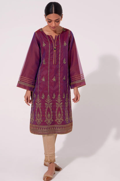 Stitched 1 Piece Embroidered Organza Shirt