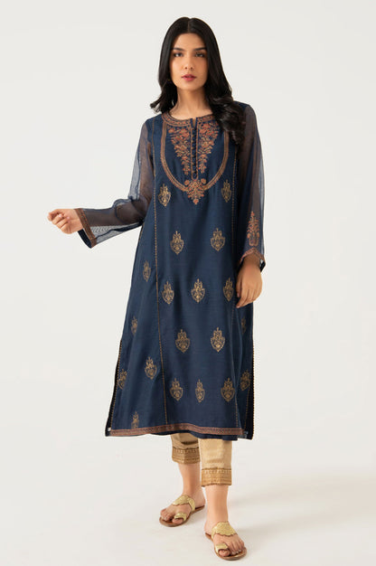Stitched 1 Piece Khaddi Net Embroidered Shirt