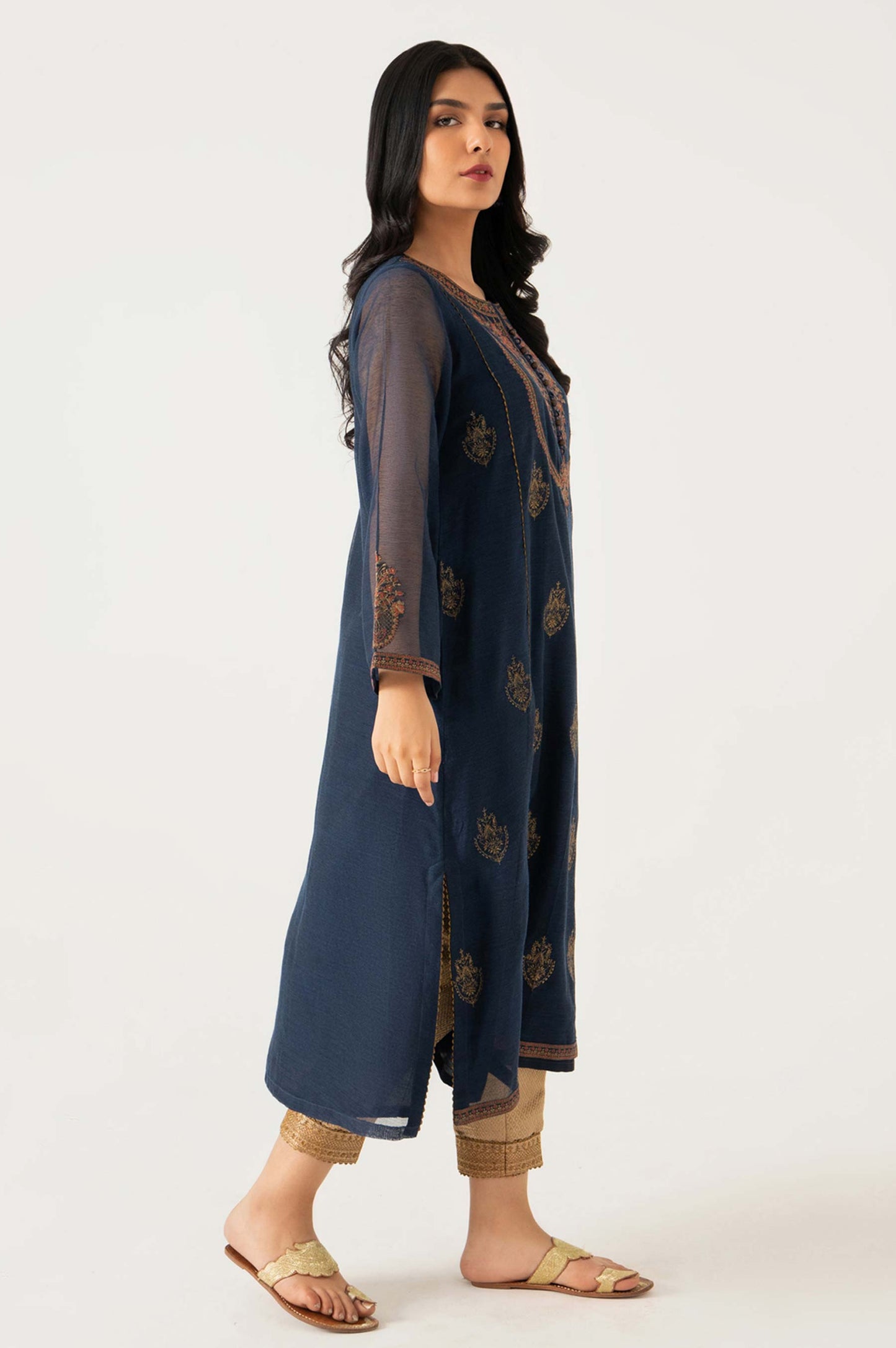 Stitched 1 Piece Khaddi Net Embroidered Shirt