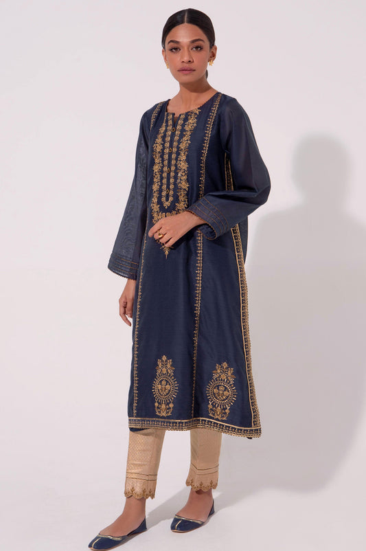 Stitched 1 Piece Cotton Net Embroidered Shirt