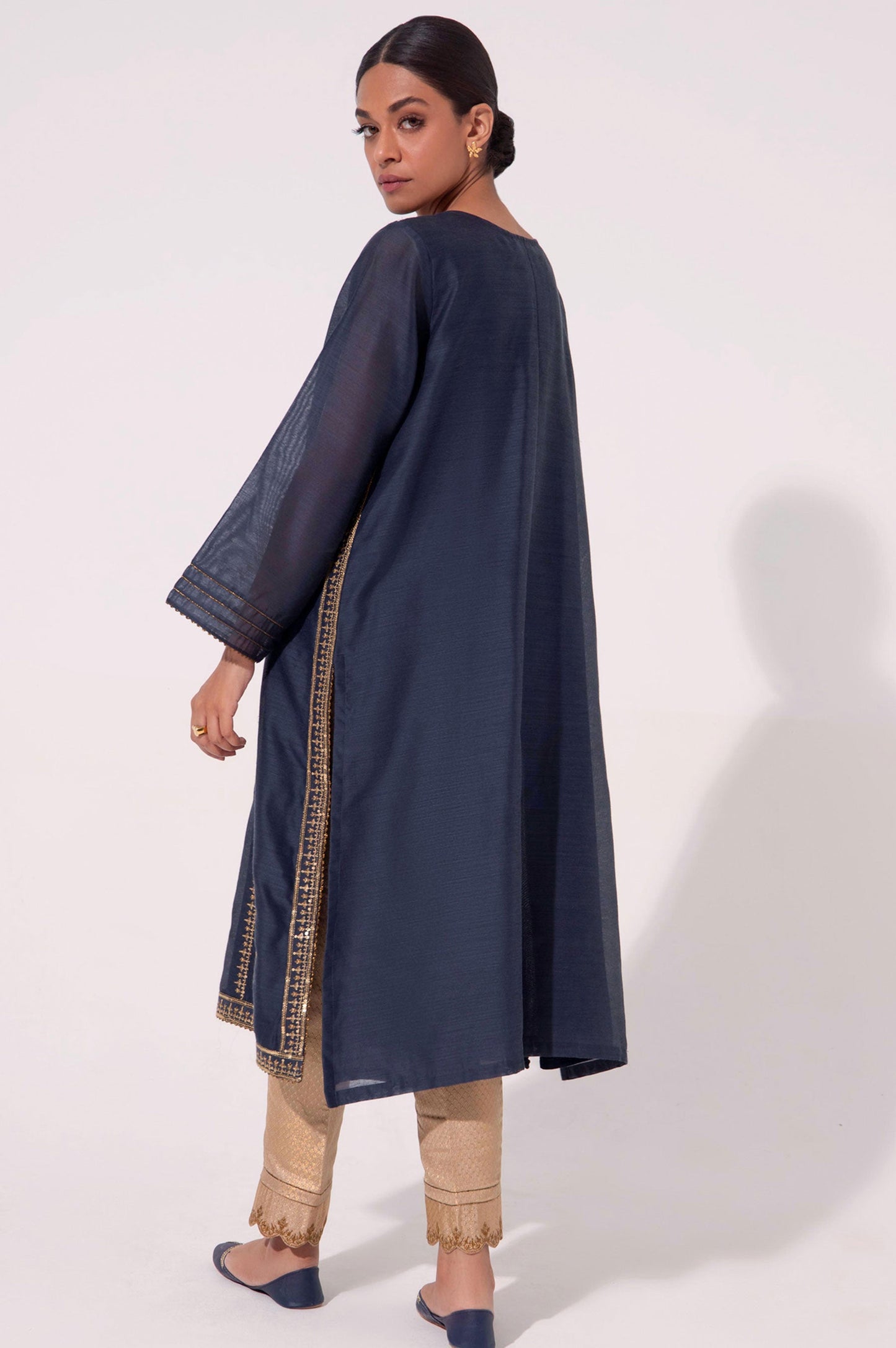 Stitched 1 Piece Cotton Net Embroidered Shirt