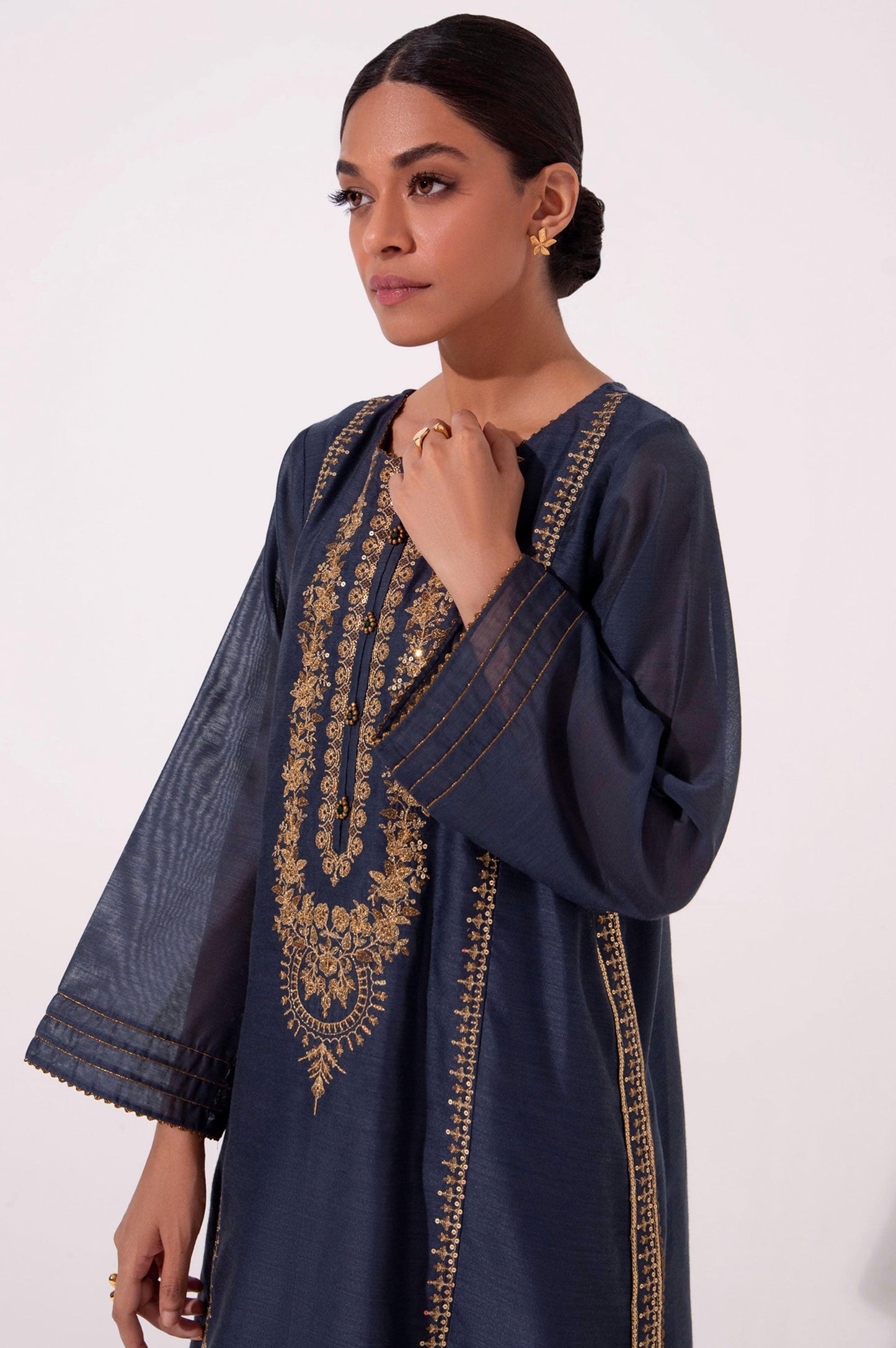 Stitched 1 Piece Cotton Net Embroidered Shirt