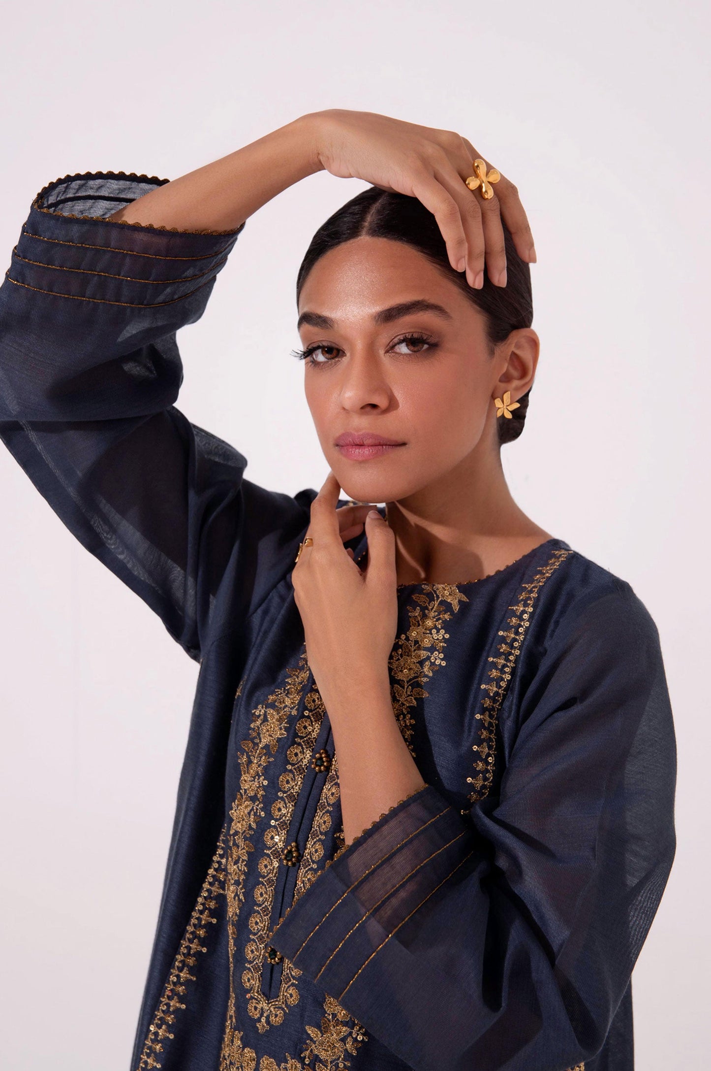 Stitched 1 Piece Cotton Net Embroidered Shirt