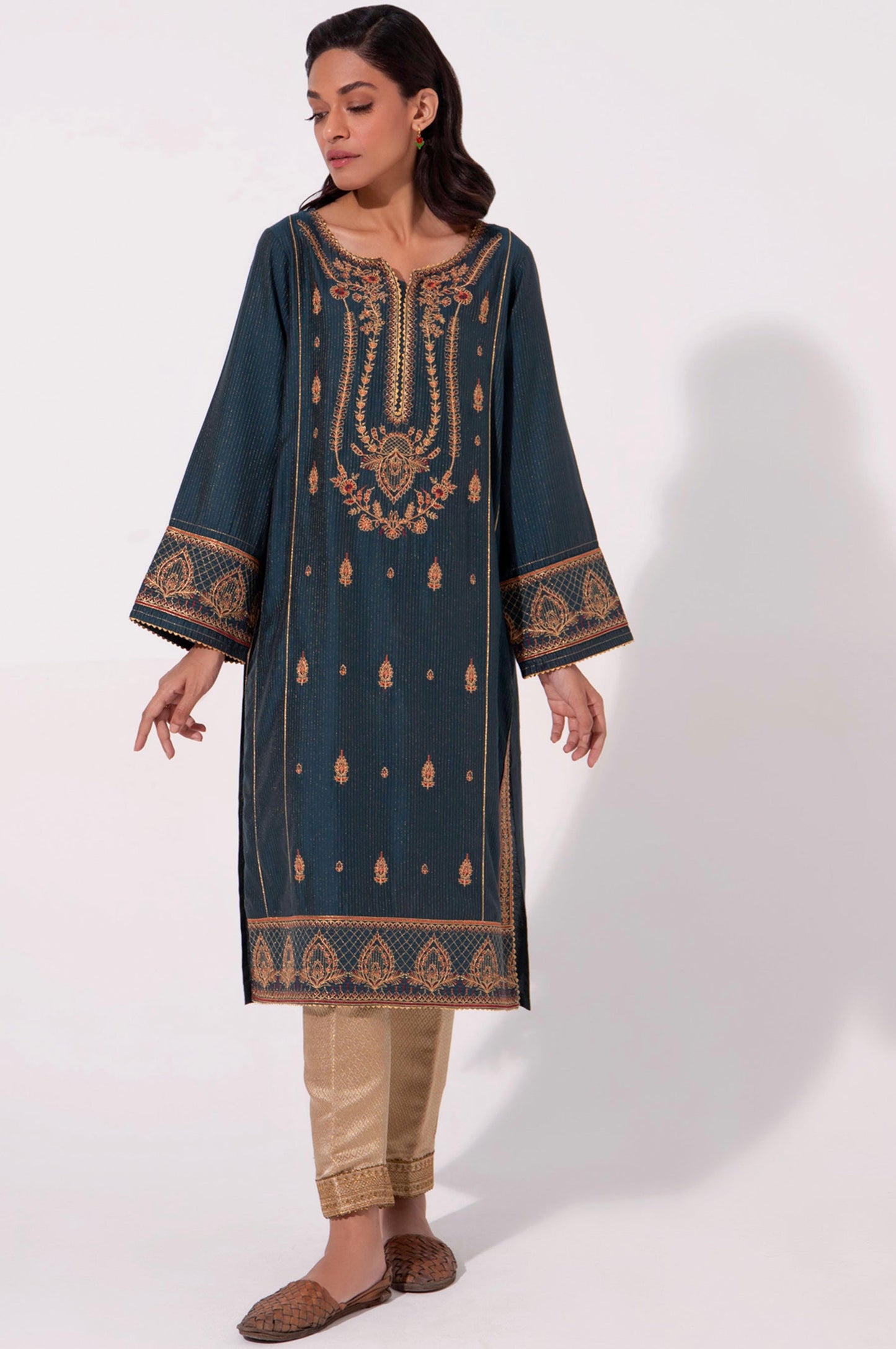 Stitched 1 Piece Embroidered Cotton Silk Shirt