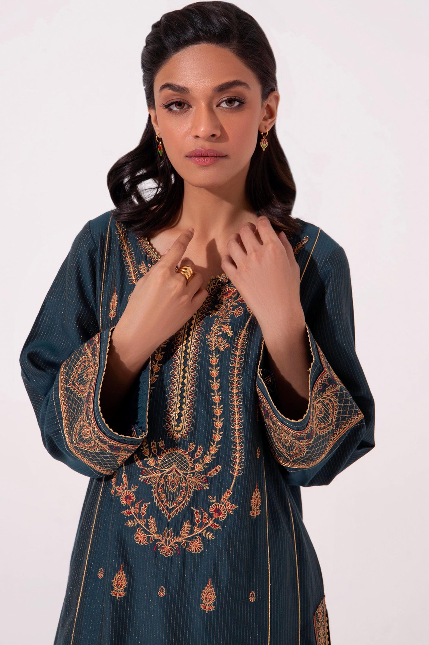 Stitched 1 Piece Embroidered Cotton Silk Shirt