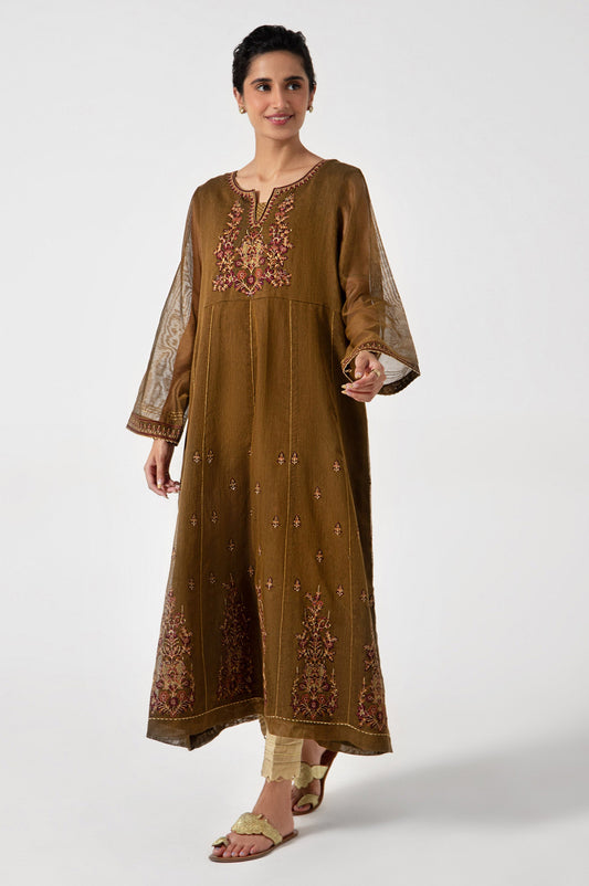 Stitched 1 Piece Embroidered Khaddi Net Shirt