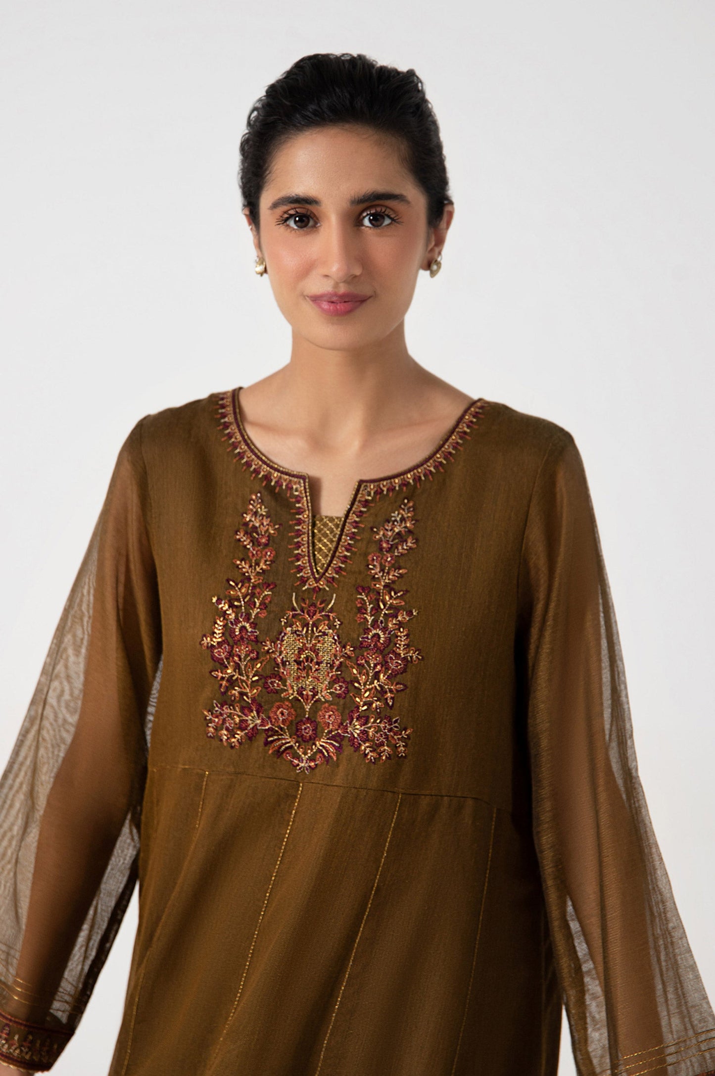 Stitched 1 Piece Embroidered Khaddi Net Shirt