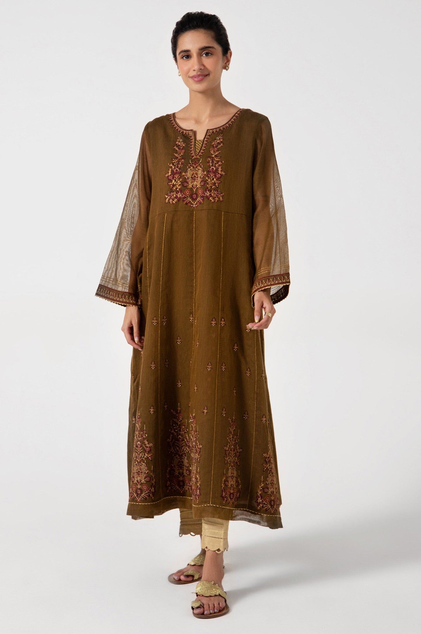 Stitched 1 Piece Embroidered Khaddi Net Shirt
