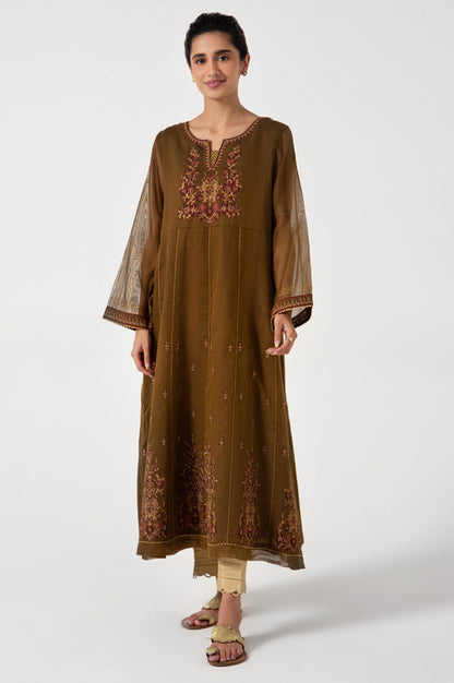 Stitched 1 Piece Embroidered Khaddi Net Shirt