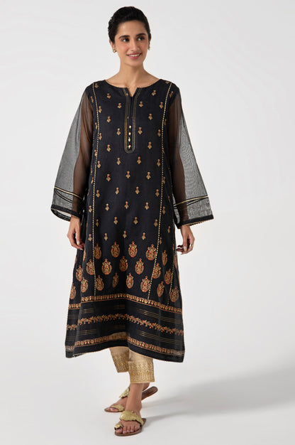 Stitched 1 Piece Embroidered Khaddi Net Shirt